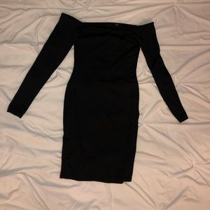 Black bodycon off the shoulder dress